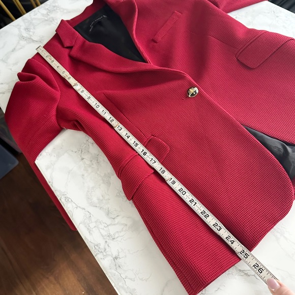 Zara Red Waffle Knit Single Button Blazer Pattern Lined Cuffs Women's Size XS - Picture 6 of 11